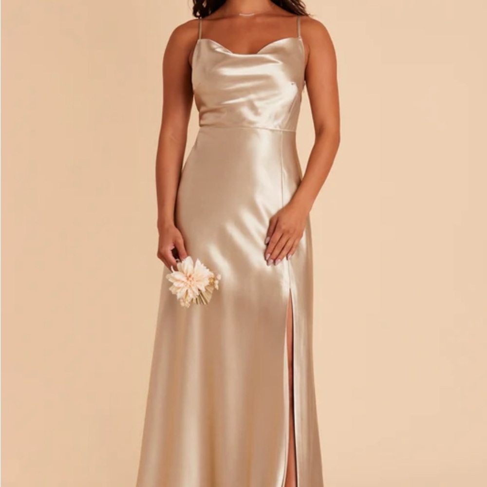 Lisa Long Dress - Shiny Satin Neutral Champagne